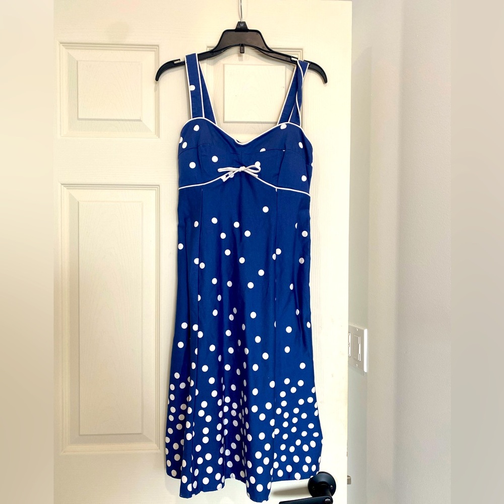 Blue Dress with White Polka Dots